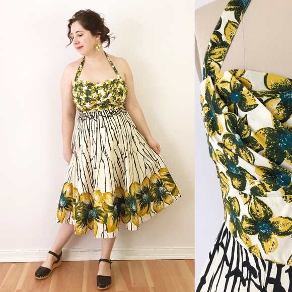 Anthropologie Dresses & Skirts - Anthropologie 50s Style Border Print Halter Dress